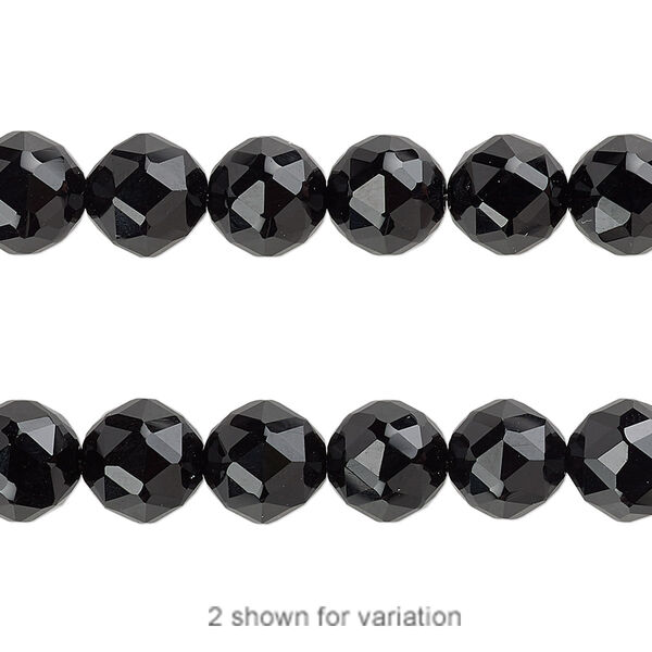 Bead, black onyx (dyed), 8mm rose-cut round, B grade, Mohs hardness 6-1/2 to 7. Sold per 8-inch strand, approximately 20 beads. image number 0