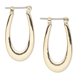Earring, gold-finished steel and "pewter" (zinc-based alloy), 31mm with teardrop hoop with latch-back closure. Sold per pair.