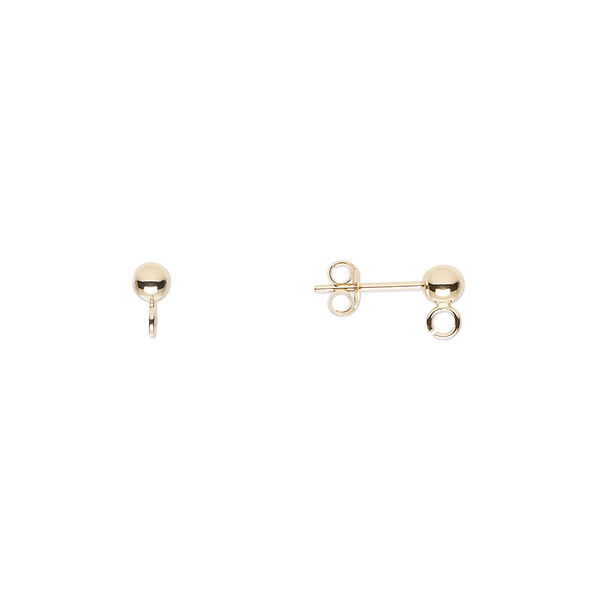 Earstud, 14Kt gold, 3mm ball post with split loop. Sold per pair. image number 0