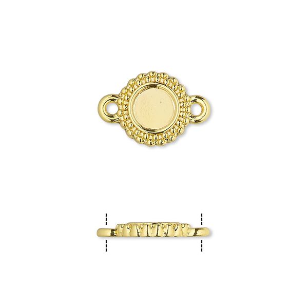 Link, gold-finished brass, 10.5mm single-sided beaded round with 6mm round setting. Sold per pkg of 10. image number 0
