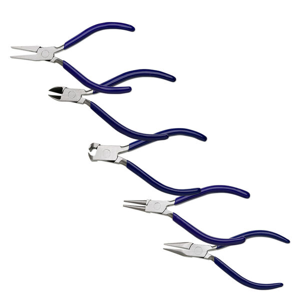 Pliers set, steel and rubber, black or blue,  4-1/2 inches with roll-up case. Sold per 5-piece set. image number 0