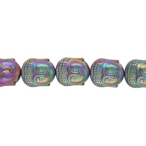 Hemalyke™ 1pkg1, matte electroplated Buddha head bead 15.5-16 inch 10x9mm