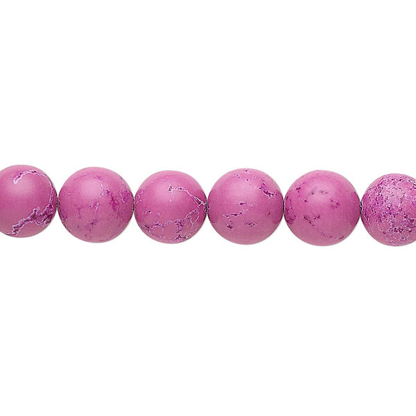 Bead, magnesite (dyed / stabilized), fuchsia, 8mm round, B grade, Mohs hardness 3-1/2 to 4. Sold per 15-1/2" to 16" strand. image number 0