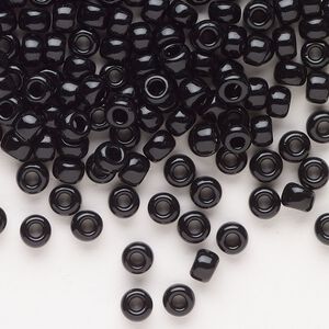 Seed bead, Miyuki, glass, pkg/25g, #6 rocaille, opaque black, (RR-401).