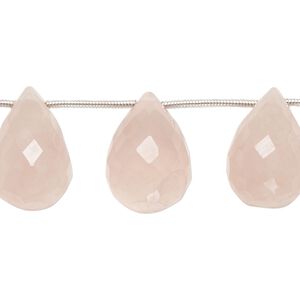 Rose quartz 1pkg11, hand-cut top-drilled faceted briolette bead natural graduated 16x10mm-21x12mm