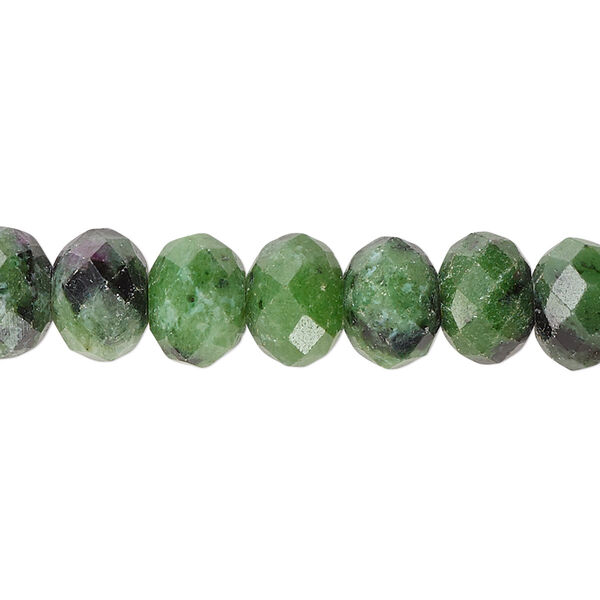 Bead, ruby in zoisite (natural), 10x7mm faceted rondelle with 0.5-1.5mm hole, B grade, Mohs hardness 6 to 7. Sold per 15" to 16" strand. image number 0
