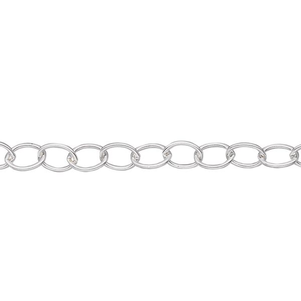 Chain, Argentium® silver, 4mm oval cable. Sold per pkg of 5 feet. image number 0