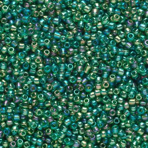 Seed bead, Ming Tree™, glass, pkg/1 pound, #11 round, translucent rainbow emerald green.
