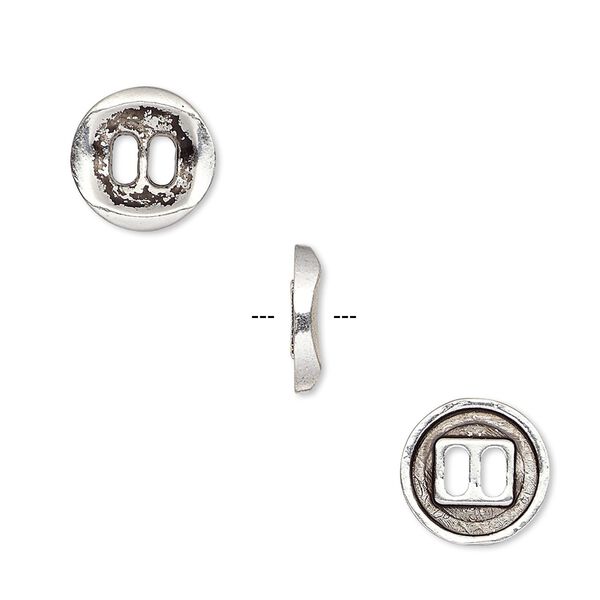 Button, antique silver-plated "pewter" (zinc-based alloy), 11mm single-sided concave flat round. Sold per pkg of 50. image number 0