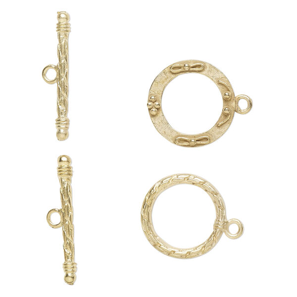 Clasp toggle mix 1pkg8 "pewter" (zinc alloy), 18mm round / 19mm flat, matte gold-finished 1-strand image number 1