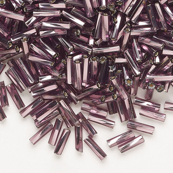 Bead, Preciosa Ornela Czech glass, bugle bead, pkg/50g, 1/4 inch twisted, silver-lined transparent amethyst, (27060). image number 0