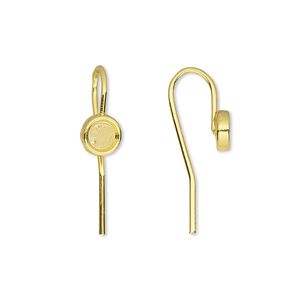 Ear wire fishhook 1pkg10 Almost Instant Jewelry®, 13mm / 4mm round glue-in cab setting, 18 gauge gold-finished brass 5 pair