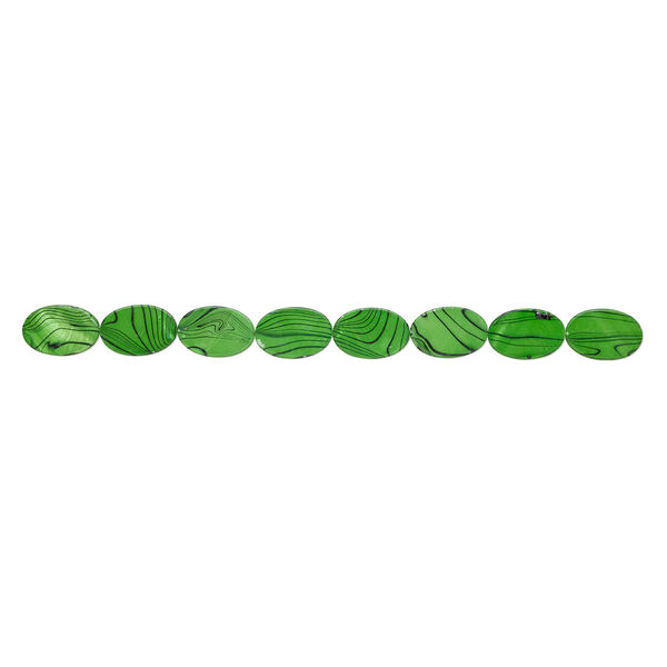 Mother-of-pearl shell 1pkg1, flat oval bead 15 inch green and black 30x20mm image number 1