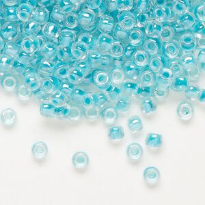 Glass Dyna-Mites™ seed bead 1pkg1, #6 round transparent inside dyed color sea green (245 6/0 RR) 40g