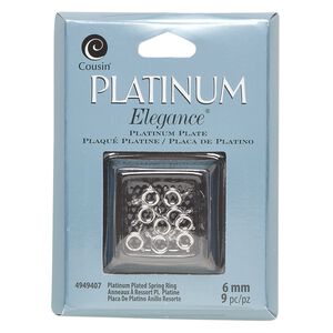Clasp, springring, platinum-plated copper, 6mm. Sold per pkg of 9.