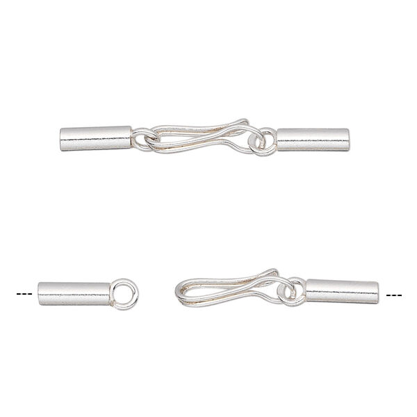 Clasp, hook-and-eye, sterling silver, 30x3.5mm with cord ends, 2mm inside diameter. Sold individually. image number 0