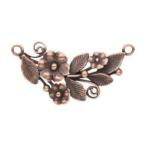 Focal, JBB Findings, antique copper-plated brass, 31x19mm single-sided with flowers and leaves, 2 loops. Sold individually.