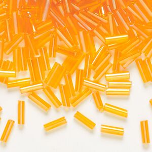 Bugle bead, Preciosa Ornela, Czech glass, translucent rainbow light orange, 1/4 inch. Sold per 50-gram pkg.