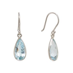 Earring, Create Compliments®, blue topaz (irradiated) and rhodium-plated sterling silver, 29mm teardrop with fishhook ear wire, 21 gauge. Sold per pair.