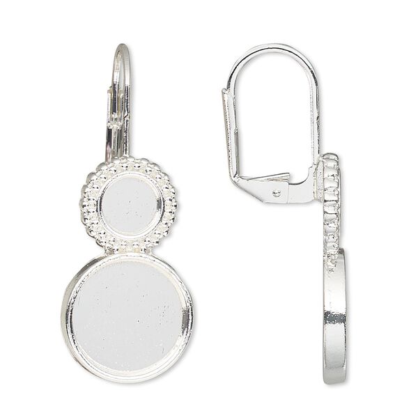 Ear wire leverback 1pkg10 Almost Instant Jewelry®, 37mm / 6mm and 12mm flat back round glue-in setting, silver-finished brass 5 pair image number 0