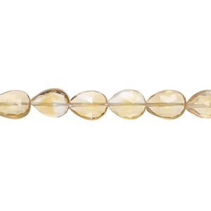 Citrine 1pkg1, hand-cut faceted puffed teardrop bead 8 inch 7x5mm-9x6mm