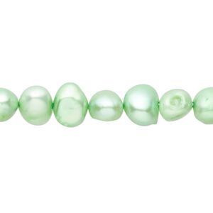 Pearl, cultured freshwater (dyed), shamrock, 6-7mm flat-sided potato, D grade, Mohs hardness 2-1/2 to 4. Sold per 15-inch strand.