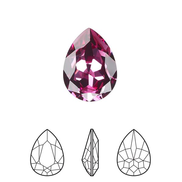 Fancy stone 48pk dark rose foil back, Swarovski® 18x13mm pear 4320 image number 0