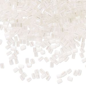 Bugle bead glass 1pk #1 round tube, 50 gram translucent blue iris clear