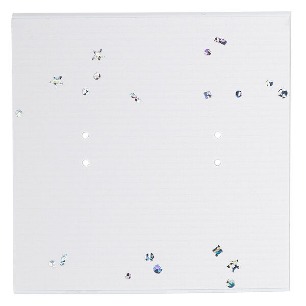Earring card, paper, white with rainbow-colored confetti, 2x2-inch square. Sold per pkg of 100. image number 0