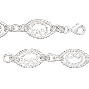 Chain 1pkg1 sterling silver marquise, 9.5mm twisted / lobster claw clasp, 21 inch