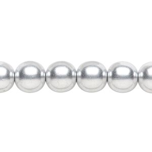 Bead, Czech glass druk, opaque satin metallic silver, 10mm round. Sold per 15-1/2" to 16" strand.