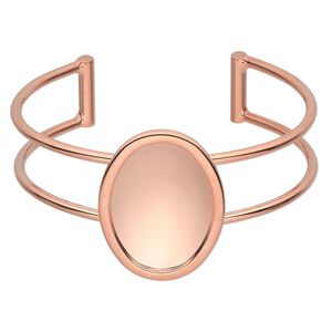 Bracelet, Almost Instant Jewelry®, cuff, copper-plated brass and "pewter" (zinc-based alloy), 65x35mm with 30x22mm oval setting, adjustable. Sold individually.
