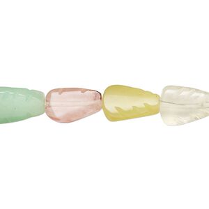 Multi-gemstone / glass 1pkg1, carved leaf bead 15 inch 11x8mm-13x9mm