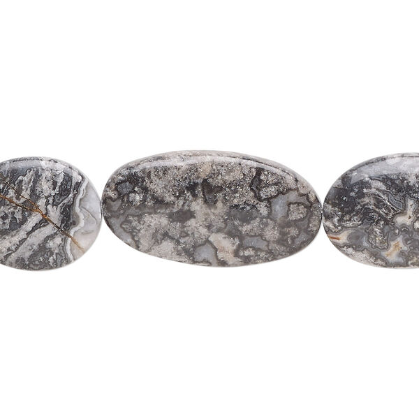 Bead mix, silver crazy lace agate (natural), 16x13.5mm / 19x13.5mm / 25x13mm flat oval, B grade, Mohs hardness 6-1/2 to 7. Sold per 8-inch strand, approximately 10 beads. image number 0