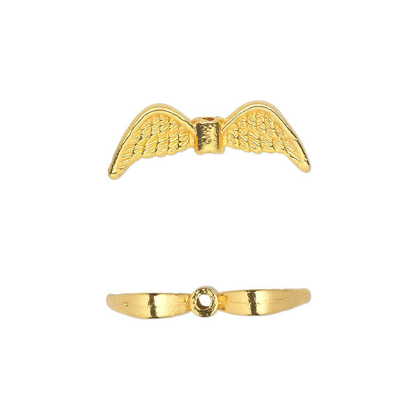 Bead, gold-finished "pewter" (zinc-based alloy), 21x7mm double-sided angel wings. Sold per pkg of 20. image number 0