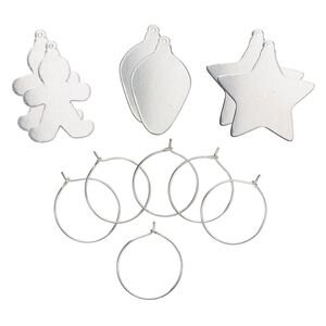 Ornament, ImpressArt®, aluminum and steel, mixed sizes gingerbread man / bulb / star shapes. Sold per pkg of 6.