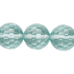 Bead, aqua "quartz" glass, 16mm faceted round. Sold per 15-1/2" to 16" strand.