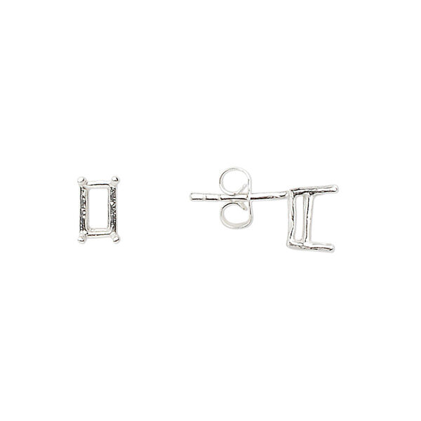 Earstud, Sure-Set™, sterling silver, 6x4mm with 4-prong emerald-cut basket setting. Sold per pair. image number 0