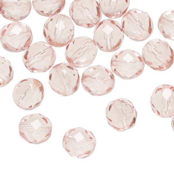 Bead, Czech fire-polished dipped décor glass, translucent pink, 8mm faceted round. Sold per pkg of 600 (1/2 mass). image number 0