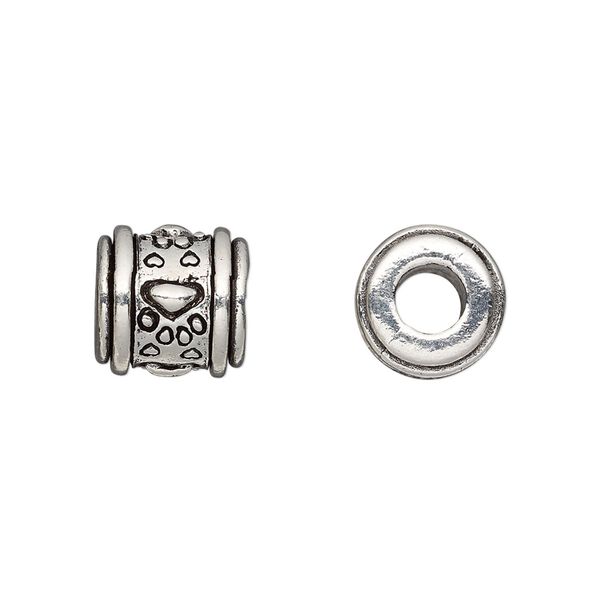 Bead, antique silver-plated pewter (tin-based alloy), 11mm double-sided round tube with paw prints. Sold individually. image number 0