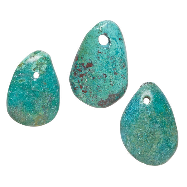Turquoise 1pkg3, hand-cut top-drilled puffed teardrop / oval / freeform drop, mix 17x10mm-25x15mm green image number 0
