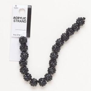 Bead, acrylic, black, 9-10mm bumpy round. Sold per 7-inch strand, approximately 15 beads.