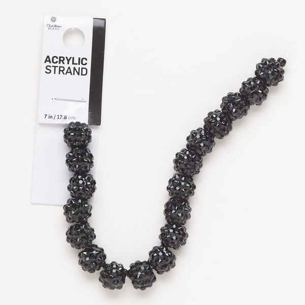 Bead, acrylic, black, 9-10mm bumpy round. Sold per 7-inch strand, approximately 15 beads. image number 0