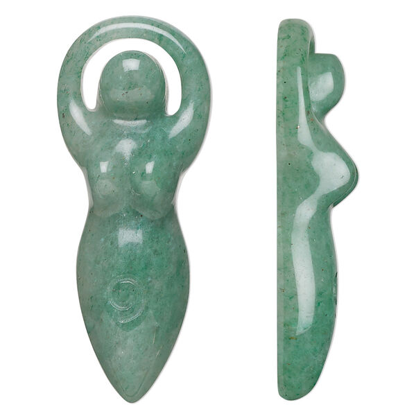 Green aventurine 1pkg1, hand-cut undrilled goddess focal natural B grade, 39x15mm-40x16mm image number 0