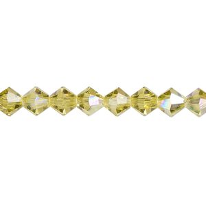 Bead 144pk acid yellow AB, Preciosa Czech crystal 6mm bicone