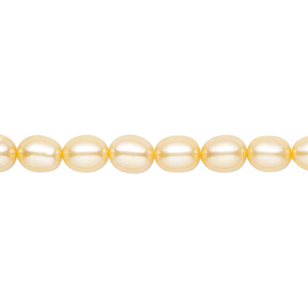 Pearl, cultured freshwater (dyed), apricot, 5x3mm-6x3mm rice with 0.4-0.6mm hole, D grade, Mohs hardness 2-1/2 to 4. Sold per 15-inch strand. image number 0