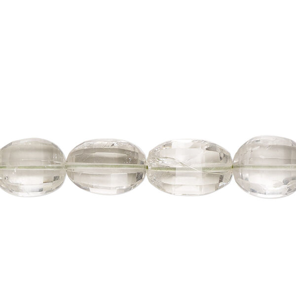 Green quartz 1pkg1, hand-cut faceted puffed oval bead 8 inch 9x7mm-13x9mm image number 0
