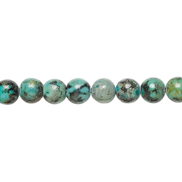 Bead, African "turquoise" (jasper) (dyed), 6mm round, C grade, Mohs hardness 6-1/2 to 7. Sold per 15-1/2" to 16" strand. image number 0