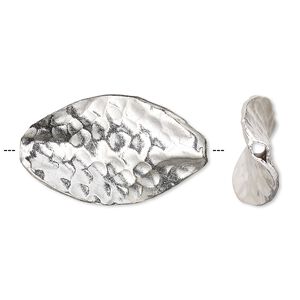 Bead, Hill Tribes, sterling silver, 22x13mm hammered twisted oval. Sold individually.