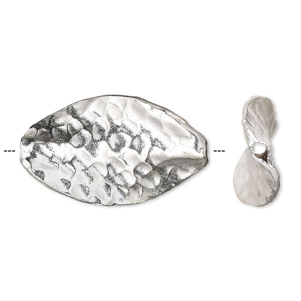 Bead, Hill Tribes, sterling silver, 22x13mm hammered twisted oval. Sold individually. image number 0